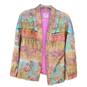 Zonda Nellis Textured Tapestry Floral Jacket Art-To-Wear Silk Lined Size 1X GUC